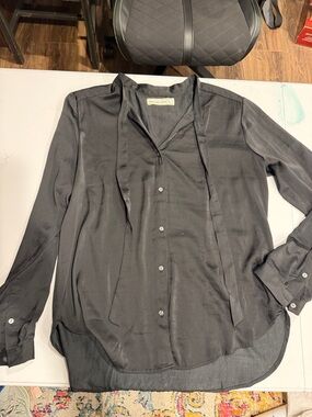 Abercrombie & Fitch Black Tie-Neck Long Sleeve Blouse